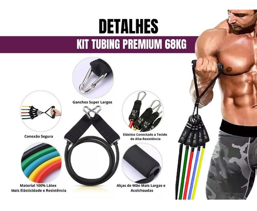 Kit Elástico Tubing Premium + 5 Mini Bands 100% Látex Bravus Preto