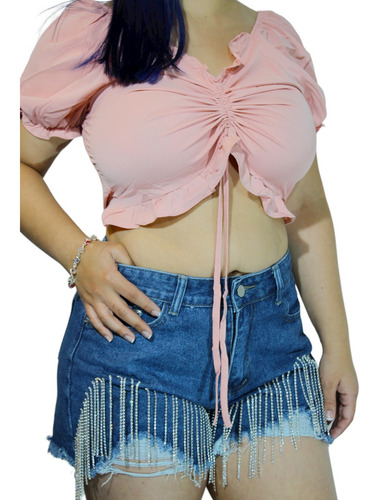 Blusa Camisa Manga Corta Ajustable Campesina Adcesorios