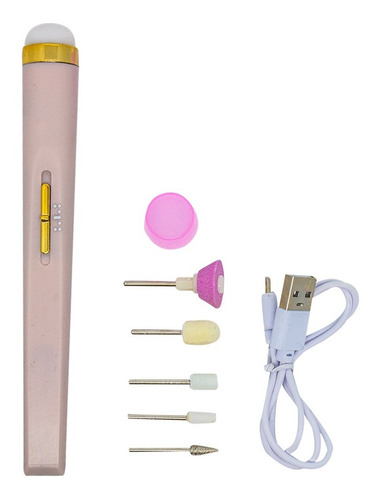 Imagen 1 de 10 de Mini Torno Profesional Uñas Luz Led Carga Usb 5 Cabezales
