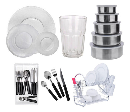 Set Juego Hogar Vajilla Vasos Bateria Cocina Cubiertos