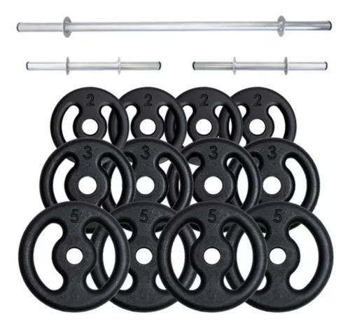 Kit Anilhas 40kg + 2 Barras 40cm + 1 Barra 120cm