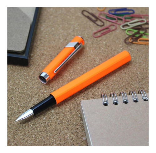 Pluma Caran Dache F, Punta Fina Y Dual, Naranja