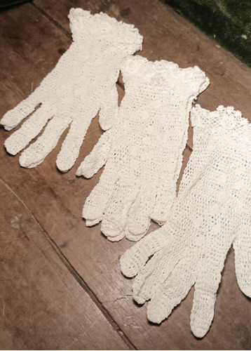 Antiguos Pares Guantes Crochet Algodón Nuevos Sin Uso 1930.