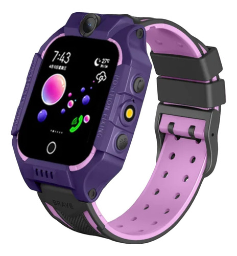 Smartwatch Para Crianças Modelo Q19 Caixa Roxo Pulseira Preto/rosa Bisel Roxo