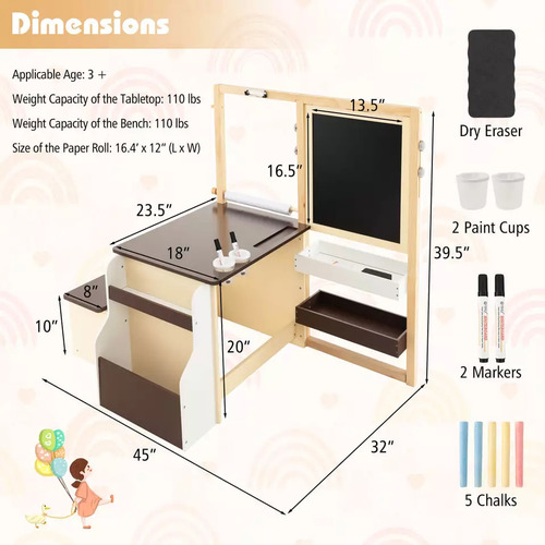 Juego De Banco Mesa Para Pintar Ajustable Niños Café