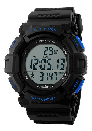 Reloj Hombre Skmei 1116 Sumergible Digital Alarma Cronometro Color de la malla Negro Color del bisel Azul Color del fondo Blanco