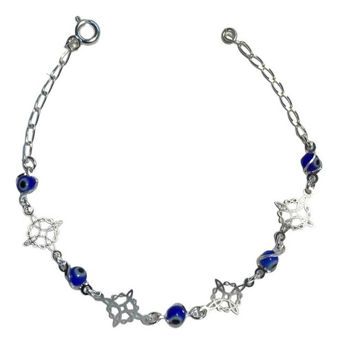 Pulsera Ajustable Nudo De Bruja Triqueta Ojo Turco Plata 925