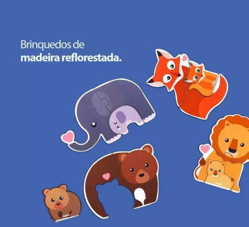 Quebra-cabeça infantil de madeira - Animais e filhotes - Babebi jogo  educativo