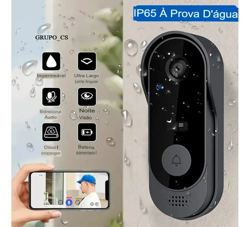 Campainha Vídeo Porteiro Sem Fio Ip65 Alexa Tuya Wifi