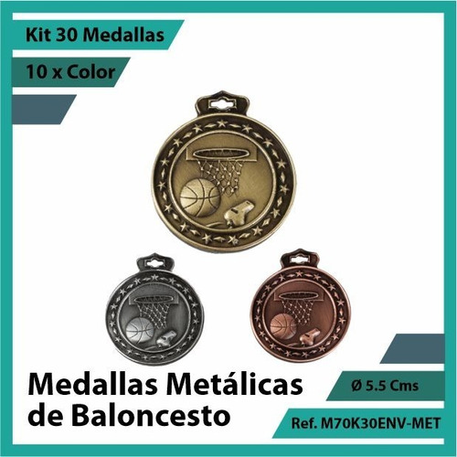 Kit 30 Medallas En Bogota De Baloncesto Oro Metalica M70k30