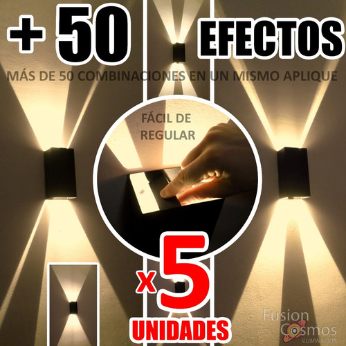 Lampara Pared Interior Bidireccional 50 Efectos En 1 Pack X5 Luz Indirecta Regulable Iluminacion Living Hierro Comedor