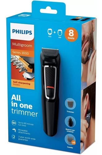 Imagen 7 de 10 de Afeitadora Multigroom Philips Mg3730 8en1 Cabeza Cara Backup