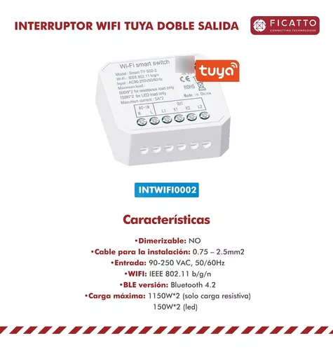 Interruptor Wifi Tuya/smartlife, Doble Salida 2300w 10a