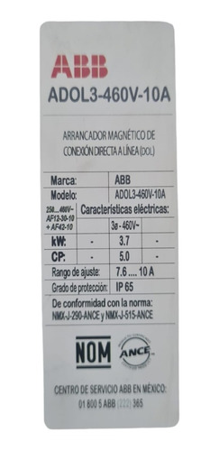 Arrancador Magnético Abb 7.5hp - 10hp 440v, 13 - 16 Amper
