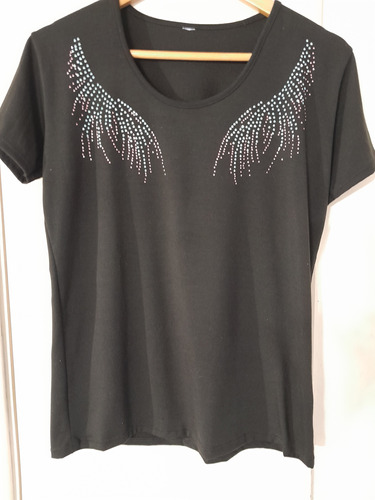 Remera Aplique Piedritas Mujer Negro T L