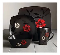 Comprar Juego De Vajilla Gibson Rojo\u002Fnegro 16 Piezas 4 Personas Color Rojo Obscuro
