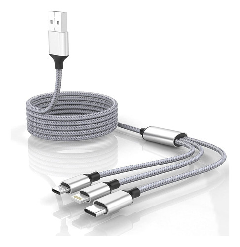 Cable De Carga Usb Tipo-c Lighting Nylon Flexible 3en1 1.5m