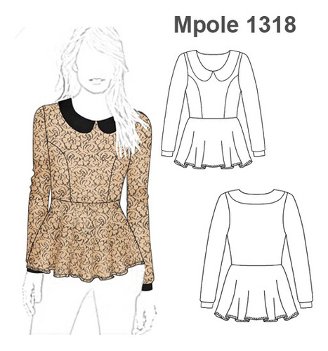 Molde, Patrón Polera Peplum Cuello Bebé