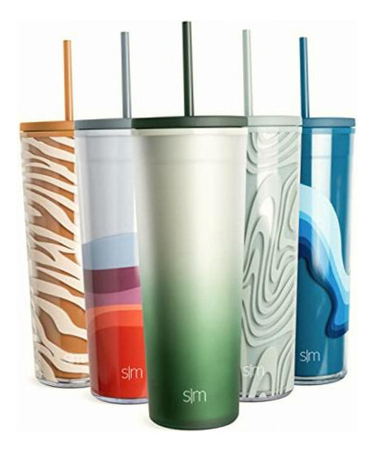 Simple Modern Vaso De Plástico Con Tapa Y Pajita | Vasos De Color Ombre: Forest Fade