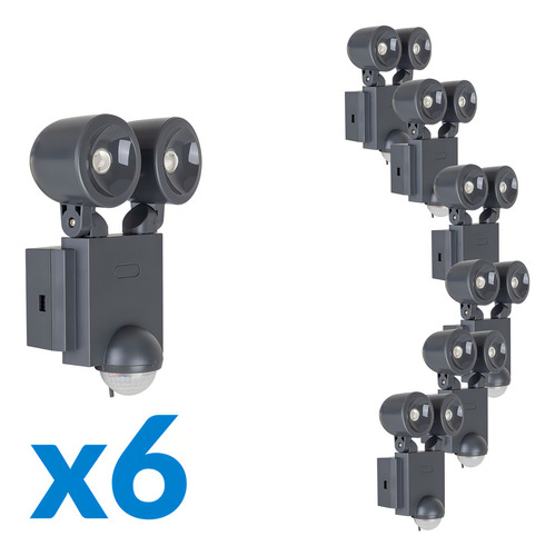 Pack 6 Proyectores Led 4W, Sensor Pir, Estévez, Color Negro