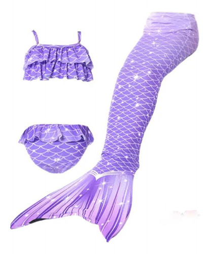 Traje De Baño Para Niñas De Sirena Color Morado Incluye Cola