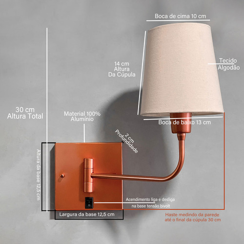 Arandela Luminaria De Parede Direcionavel Cúpula Interruptor 110v/220v