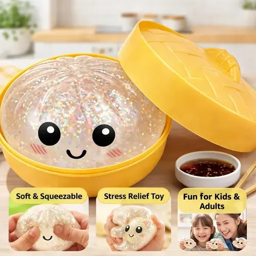 Squishy Gigante De Dumpling Con Purpurina – Anti-estrés De TPR, 8.5 Cm, Con Vaporera Decorativa, Varios Colores