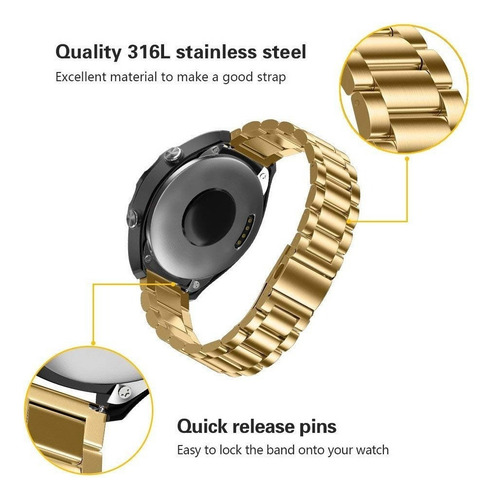 Correa Acero Inoxidable Para Smartwatch Chibear Mujer Zl02 Dorado 2.2 Cm