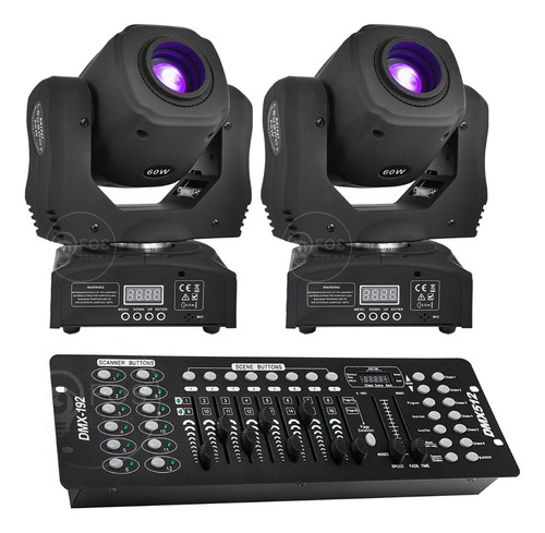 Kit 2 Moving Head Spot Led 60w Cor/ Desenhos + Mesa Dmx 192c 110/220V