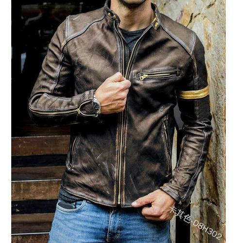 Chaqueta Motera De Cuero Punk Con Cuello Alzado Para Hombre