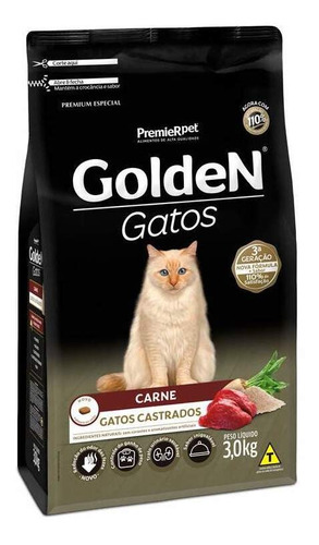 Ração Golden Gatos Castrados Carne - 10,1 Kg