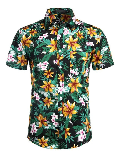 Camisa Floral De Algodón Para Hombre De Manga Corta Para Hom