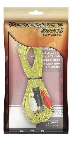 Cabo Auxiliar P2/2 Rca Macho Estereo Cristal Amarelo 5metros