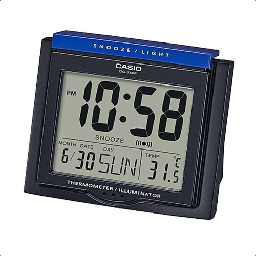 Reloj Despertador Casio Dq750 Alarma Temperatura Calendario Color Negro