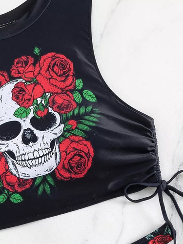 Bikini De Dos Piezas Con Cordón Floral Para Mujer Rojo Xl