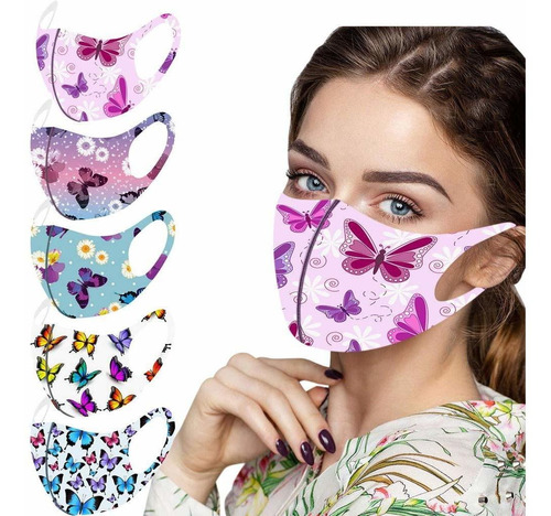 5 Mascara Facial Estampado Mariposa Para Dama Tela Moda