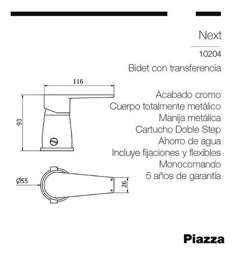 Imagen 3 de 4 de Griferia Mocomando Baño Piazza Next Lavatorio Bidet Bañera