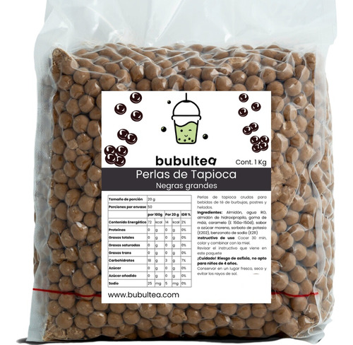 Perlas De Tapioca Negras Premium Para Bubba Tea 1 Kg