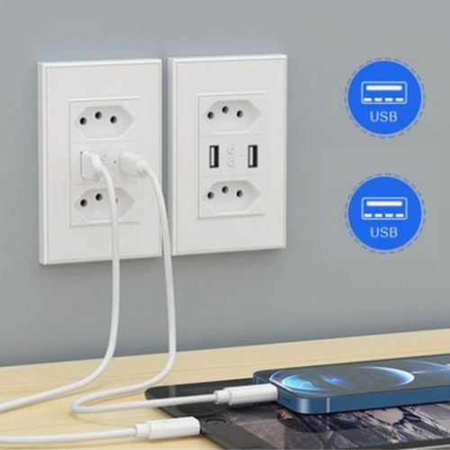Tomada Dupla Usb Parede Bivolt Turbo 20a 4x2 Universal