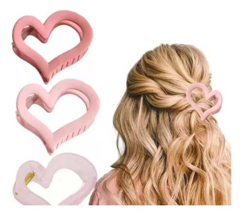 Pinzas Cabello Corazon Colores Surtidos De Garra 6 Pcs