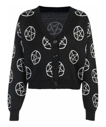 Cardigan Chaleco Negro Pentagrama Egirl Harajuku Goth