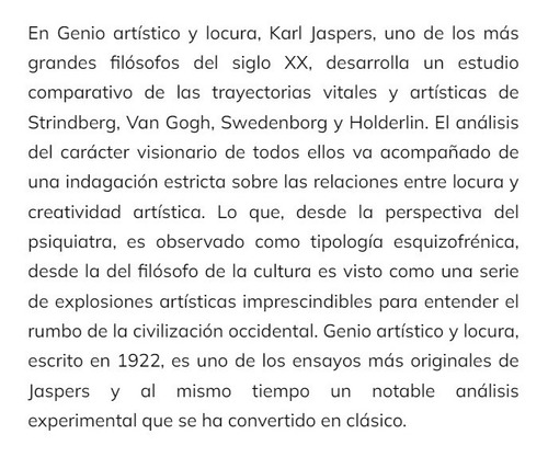 Genio Artístico Y Locura - Karl Jaspers / Acantilado +sorpre
