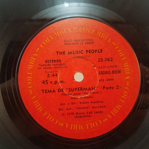 The Music People Tema De Superman Vinilo Simple Promo Mb +