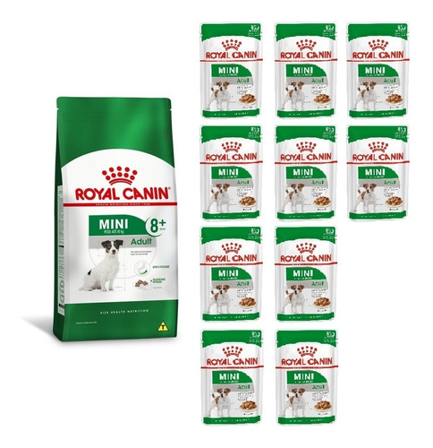 Kit Ração Mini Adult 8+ 1kg E 10 Sachês 85g Royal Canin