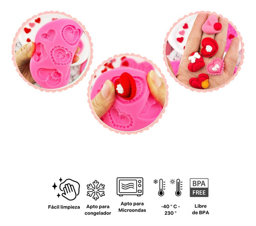 Molde De 7 Corazones Para Fondant De Silicón Libre De Bpa