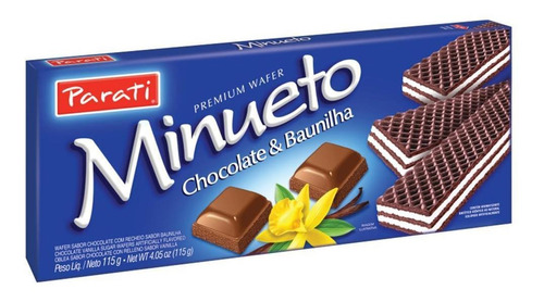Biscoito Wafer Chocolate Recheio Baunilha Minueto Pacote 115g