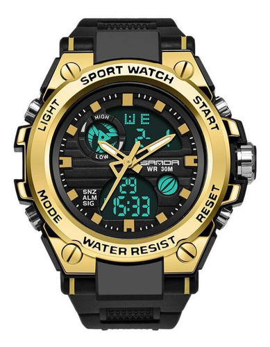 Relógio Masculino Digital Preto Dourado Resistente À Água.