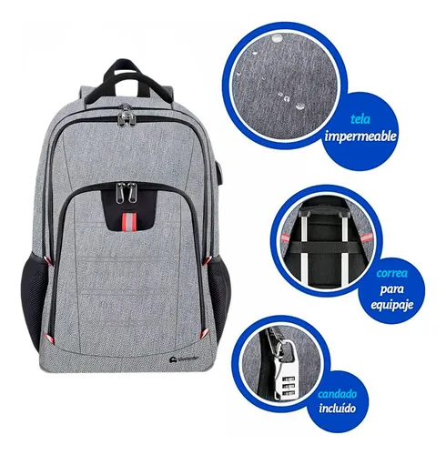 Mochila Antirrobo Laptop Hasta 19 In Con Candado Impermeable