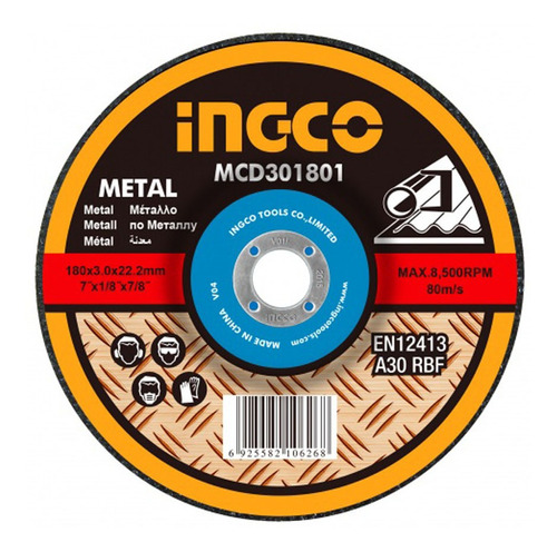 Disco De Corte Para Metal 180mm 1,6mm 7 Ingco Mcd301802 