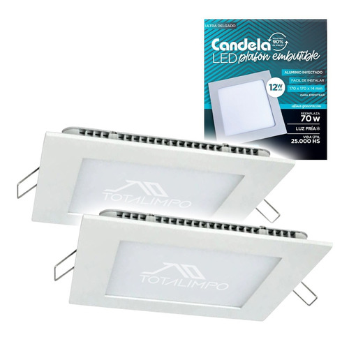 2 Plafones Led Cuadrados Embutir 18w Luz Fría Candela 6827